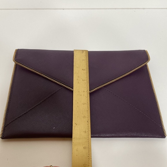 Rebecca Minkoff Leo Envelope Zipper Edge Purple Leather Clutch Purse - Picture 13 of 14